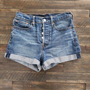 Levi's high-rise med-blue denim button fly shorts size 27